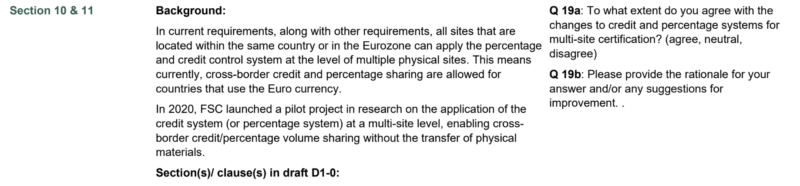 Background and questions for section 10-11a of FSC-STD-40-004 revisions