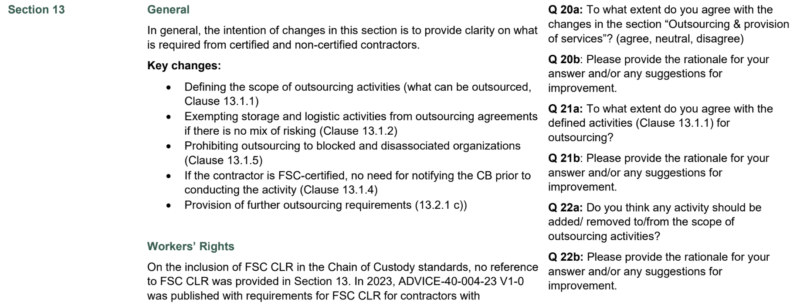Background and questions for section 13a of FSC-STD-40-004 revisions