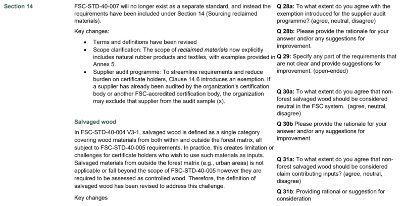 Background and questions for section 14a of FSC-STD-40-004 revisions