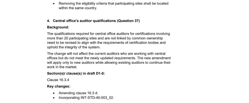 Background and questions for section 15-16c of FSC-STD-40-004 revisions