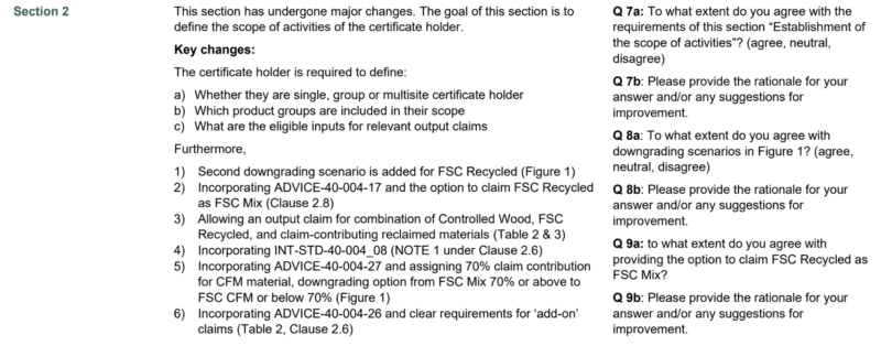 Background and questions for section 2 of FSC-STD-40-004 revisions