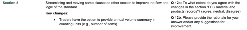 Background and questions for section 5 of FSC-STD-40-004 revisions