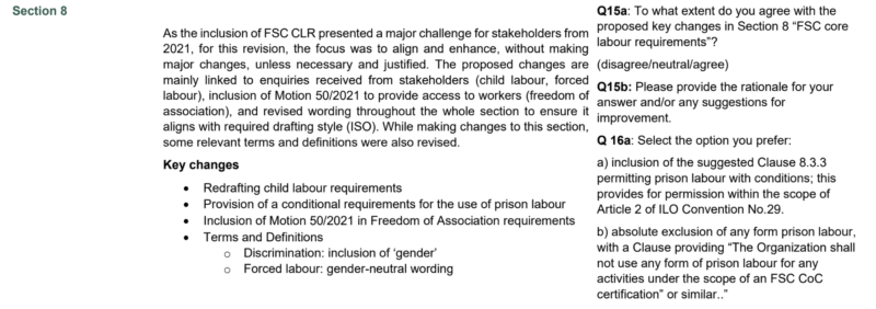 Background and questions for section 8a of FSC-STD-40-004 revisions