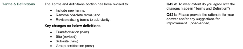 Background and questions for section Terms & Definitions 1a of FSC-STD-40-004 revisions