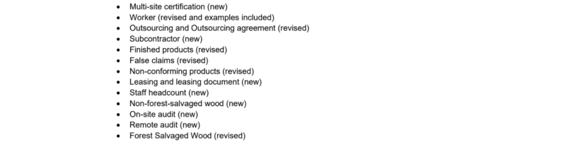 Background and questions for section Terms & Definitions 1b of FSC-STD-40-004 revisions