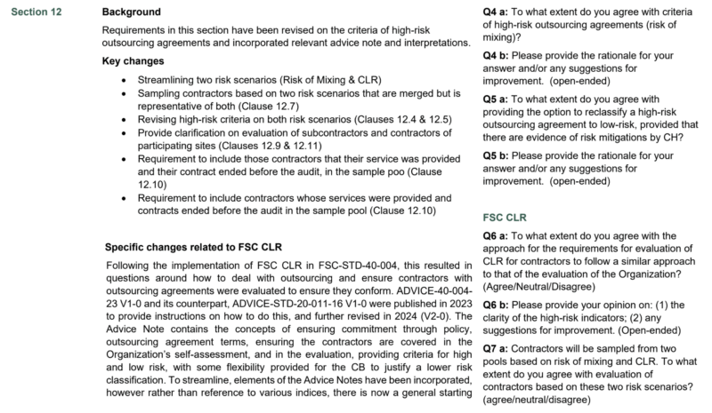 Background and questions for section 12a of FSC-STD-20-011 revisions