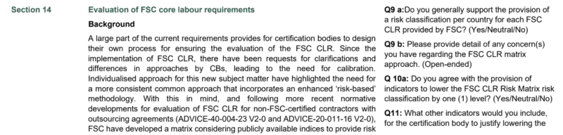 Background and questions for section 14a of FSC-STD-20-011 revisions