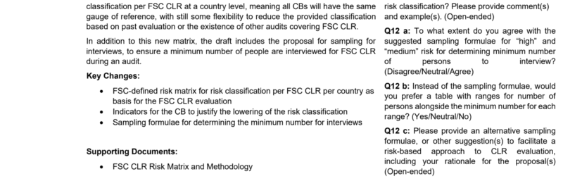 Background and questions for section 14b of FSC-STD-20-011 revisions