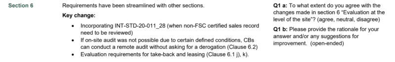 Background and questions for section 6 of FSC-STD-20-011 revisions