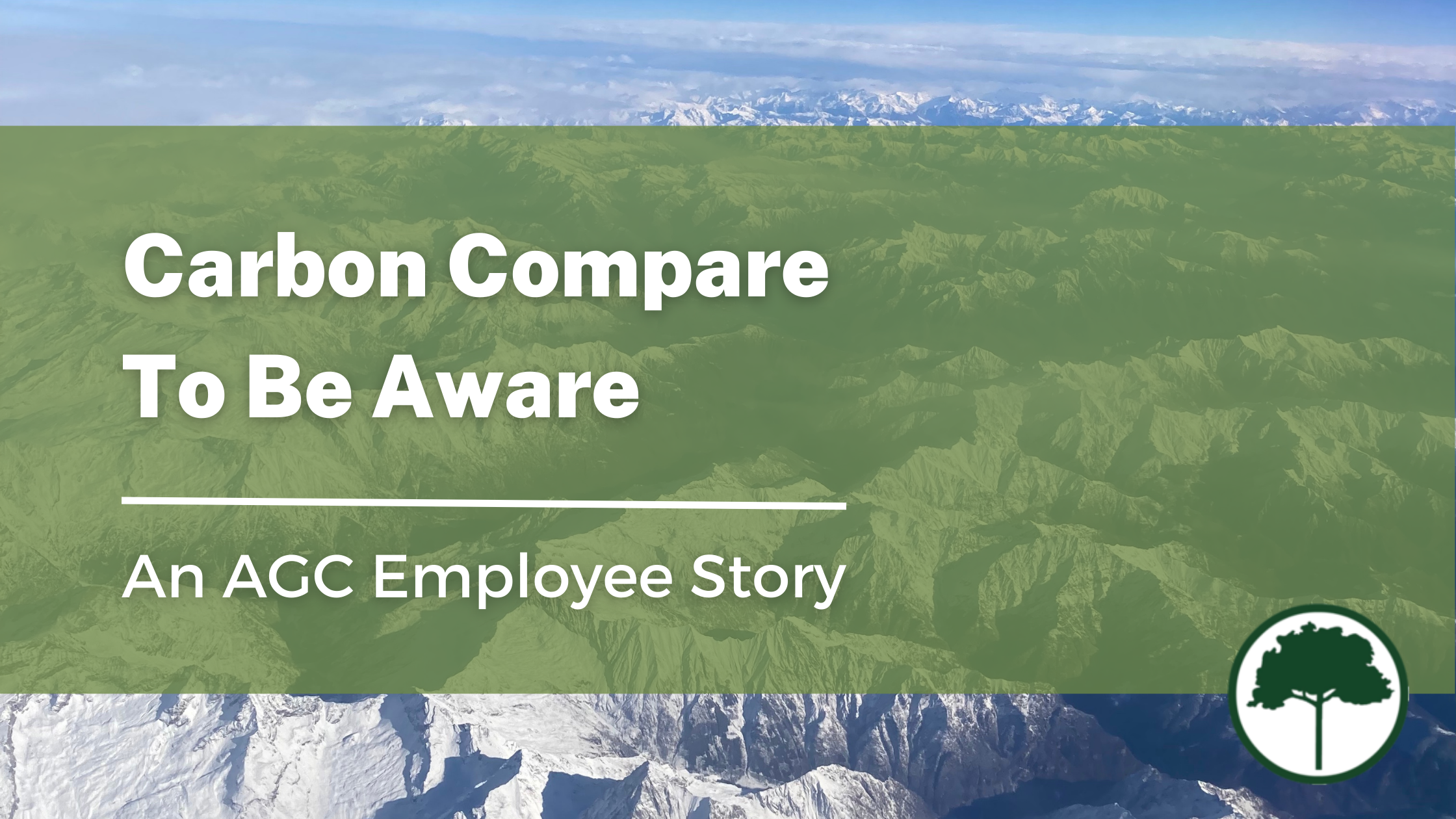 The background is a snowy mountain scene from an airplane. The text reads: "Carbon Compare To Be Aware"