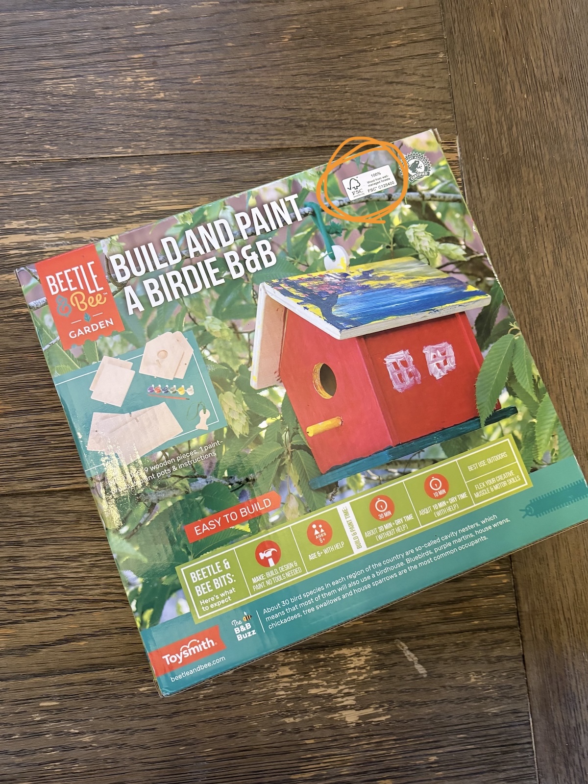 birdie-bnb Toywmith's Build and paint a birdie B&N kit sitting on a wooden table